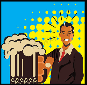零海报摄影照片_喝啤酒的男人海报