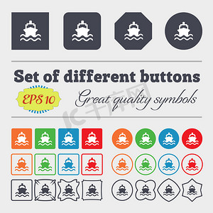 ship icon sign 大套五颜六色、多样、高质量的按钮。