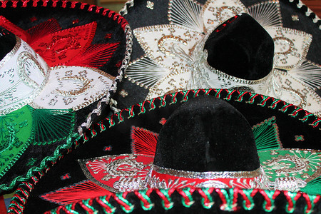 带亮片和银线的墨西哥 Mariachi 嘉年华宽边帽帽子