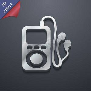 MP3 播放器、耳机、音乐图标符号。 