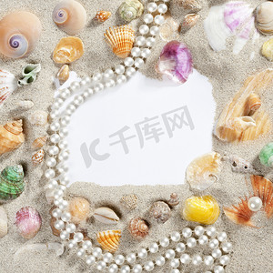 边框框架夏季海滩贝壳珍珠项链