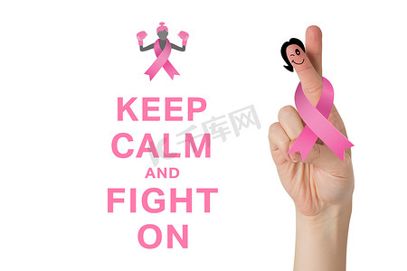 交叉手指与乳腺癌丝带的复合图像
