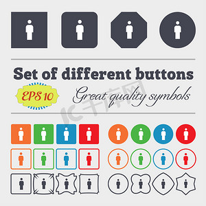人，人，男厕所图标标志 大套彩色、多样、高质量的按钮。
