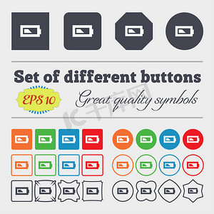 Battery half level icon sign 大套五颜六色、多样、高质量的按钮。