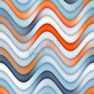 蓝色波浪条纹摄影照片_光栅无缝蓝色橙色线条渐变波浪条纹图案
