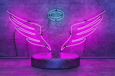 带底座的天使形霓虹灯，用于产品展示