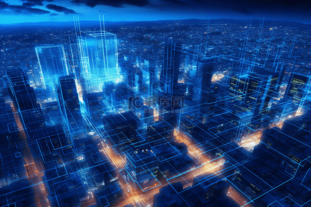 数字化城市背景图片_数字化城市蓝色格调未来城市高科技背景