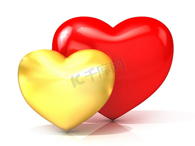 红色和金色的心。 