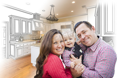 定制厨房设计图纸和照片组合的年轻家庭