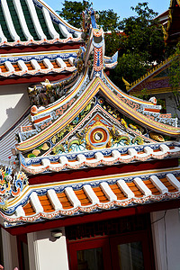 三叉戟摄影照片_亚洲泰国在曼谷晴朗的寺庙抽象十字颜色