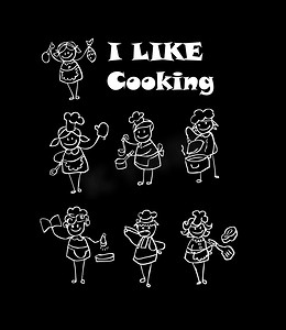 卡通烹饪图标集，食物和厨师儿童风格设计