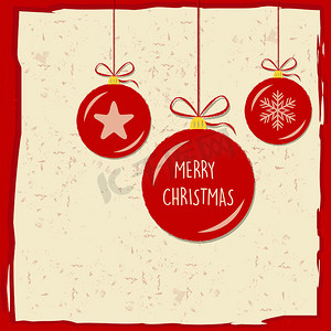 圣诞快乐，圣诞球红框，贺卡