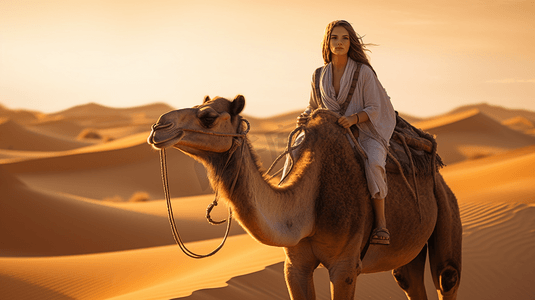 沙漠中行走的骆驼美女1