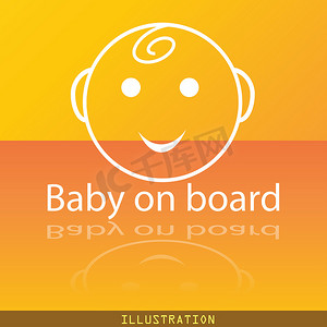 反射图标摄影照片_婴儿在船上图标符号平现代 web 设计与反射和空间为您的文本。 