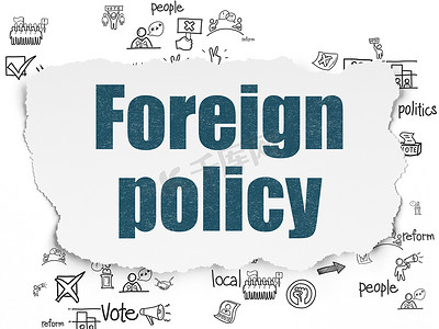 政治概念： 撕纸背景上的外交政策
