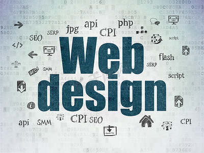 Web 开发概念： 数字数据论文背景上的网页设计
