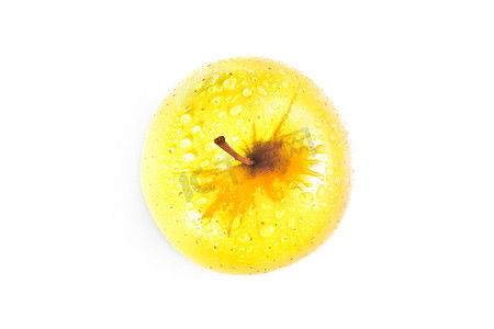 湿黄苹果的顶部视图，带有文字空间、饮食概念