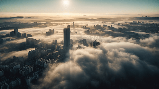 云雾环绕的城市的鸟瞰