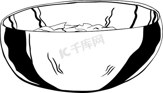 圆生菜生菜摄影照片_沙拉金属碗的轮廓