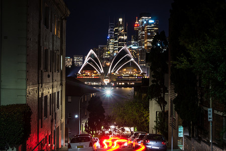 悉尼天际线摄影照片_悉尼天际线市中心的长曝光夜景