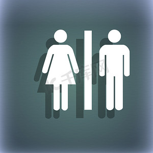 蓝绿色抽象背景上一个男人和一个女人图标符号的剪影，带有阴影和文本空间。