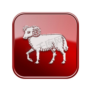 白羊座生肖图标红色，白色背景上孤立