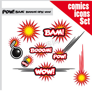 漫画书风格的炸弹 boom bam wow pow ops 爆炸