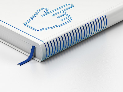 网页设计理念：封闭的书，白色背景上的鼠标光标