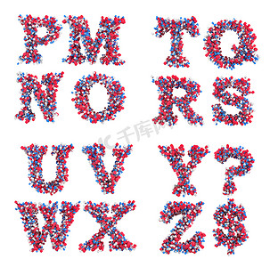 抽象 3D 字体 M-Z 字母和符号