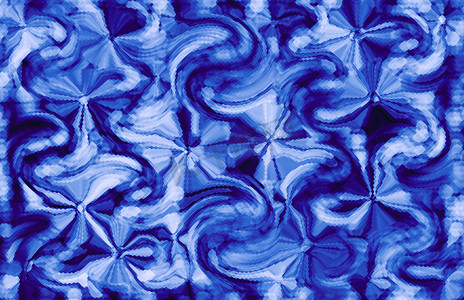 玻璃变形风格抽象复古花形蓝色和 wh