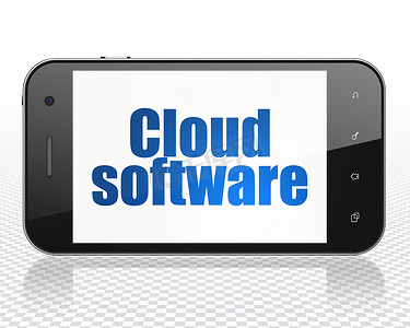 云计算概念：带云软件的智能手机展出