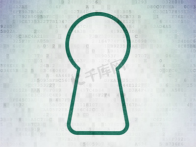 绿色电脑背景摄影照片_保护概念： 电子纸背景上的锁孔