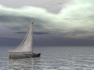 海洋上的小帆船 — 3D渲染