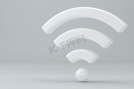 Wi Fi 无线网络符号，工作室背景上的 3d 渲染。