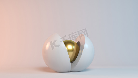 一个 3d 金色球体从另一个诞生