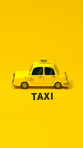 迷你 3D 出租车，黄色迷你车，3d 渲染。