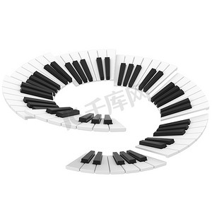 黑色螺旋背景摄影照片_黑色和白色钢琴键盘