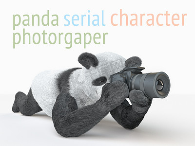 角色cg摄影照片_熊猫 animail 角色摄影师相机拍照隔离背景 3d cg 渲染插图