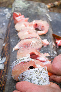 海鲜鱼肉摄影照片_烹调的派克鱼肉