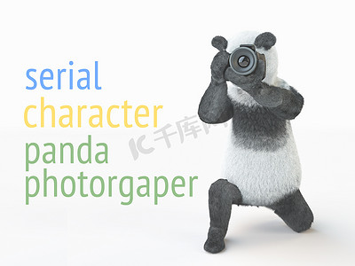 熊猫 animail 角色摄影师相机拍照隔离背景 3d cg 渲染插图