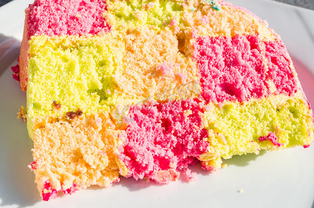 粉色方格背景摄影照片_五颜六色的方格蛋糕