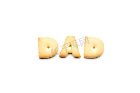 桃酥饼干详情页摄影照片_孤立在白色背景上的单词爸爸饼干