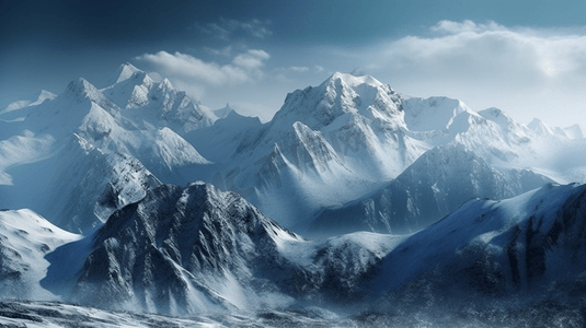 群山摄影照片_白雪覆盖的山脉，背景是群山