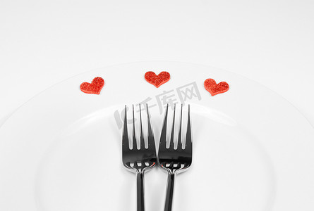 餐厅系列，白色背景中的情人节晚餐