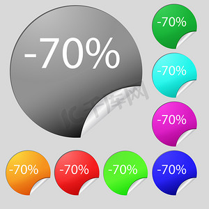 70% 的折扣标志图标。