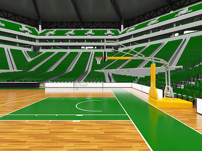 美丽的现代篮球运动场，设有贵宾包厢和两万名球迷的绿色座椅