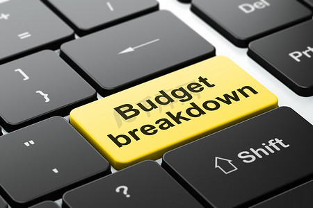 财务概念： 计算机键盘背景上的预算明细