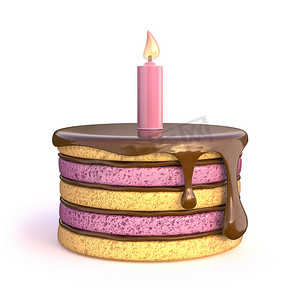 三根蜡烛摄影照片_与一根蜡烛的生日蛋糕。 