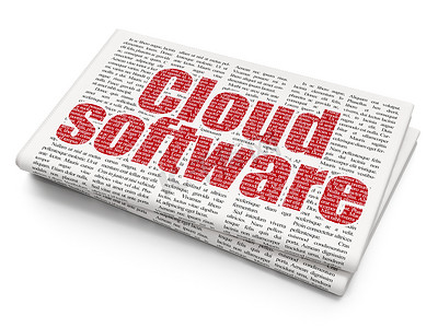 云网络概念： 报纸背景上的云软件