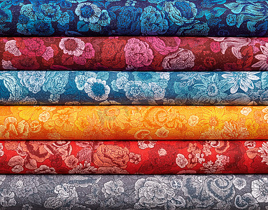 一堆彩色棉绗缝织物作为背景图像